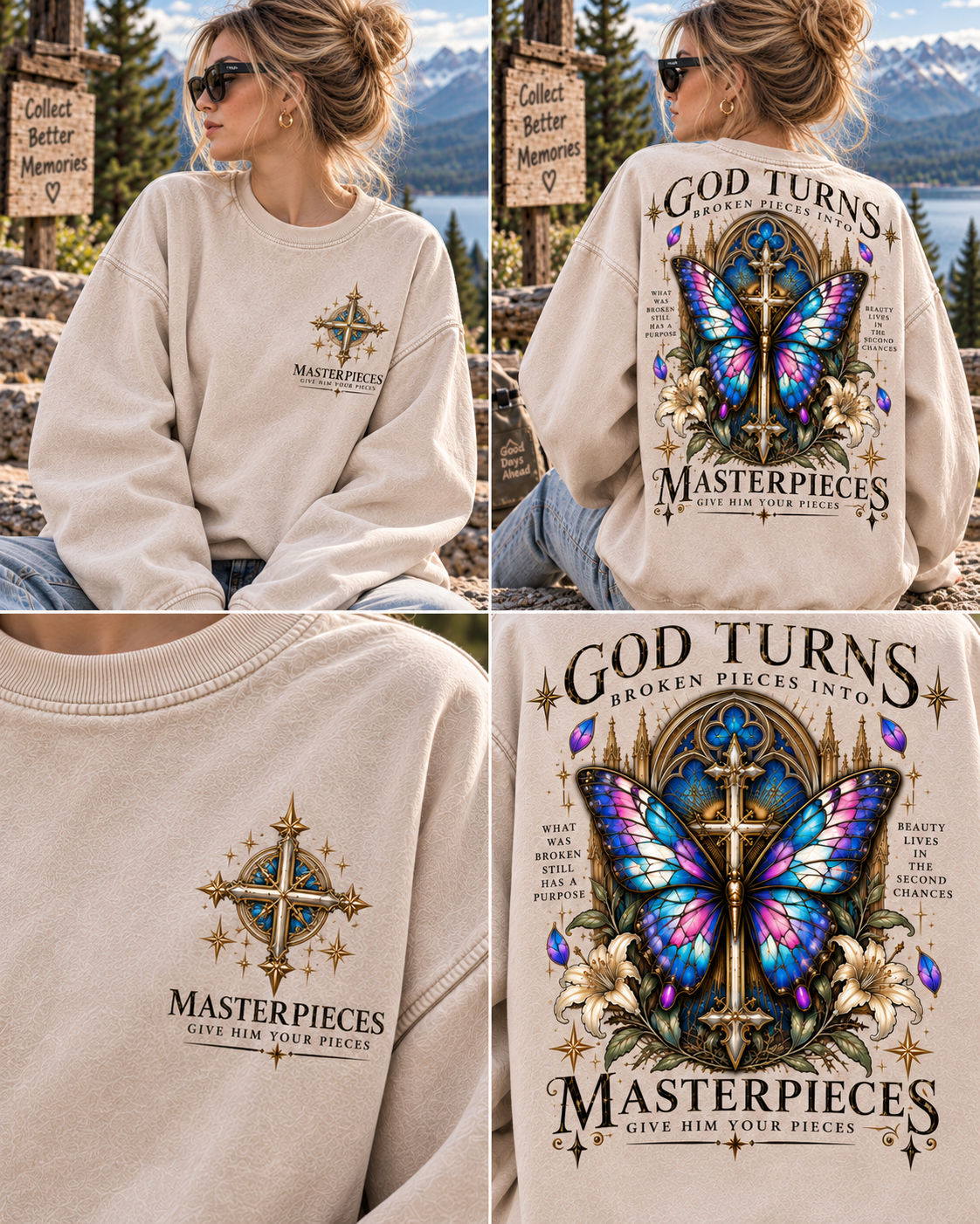 GOD Turns Broken Pieces Into Masterpieces – Vintage Faith Sweatshirt