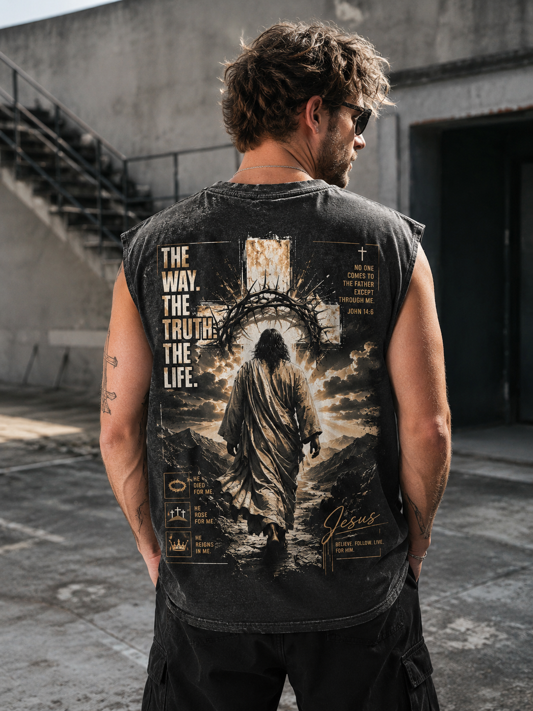 Jesus Faith Washed Black Muscle Tee