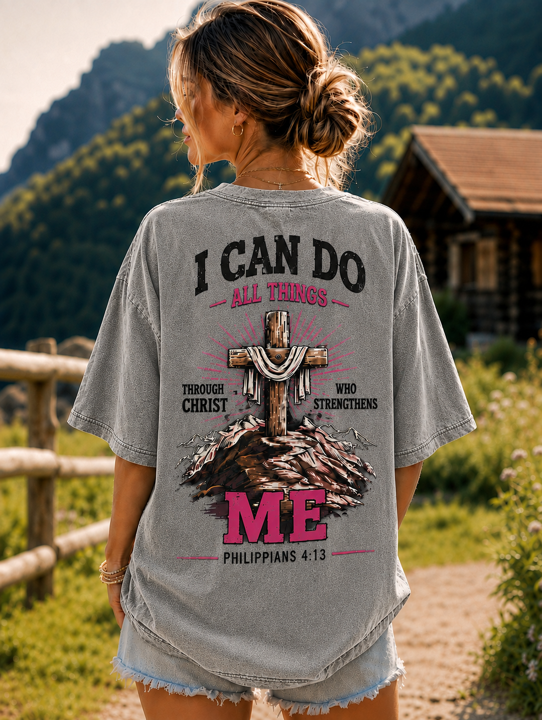 Christian Strength Vintage Tee – Washed Black Graphic T-Shirt