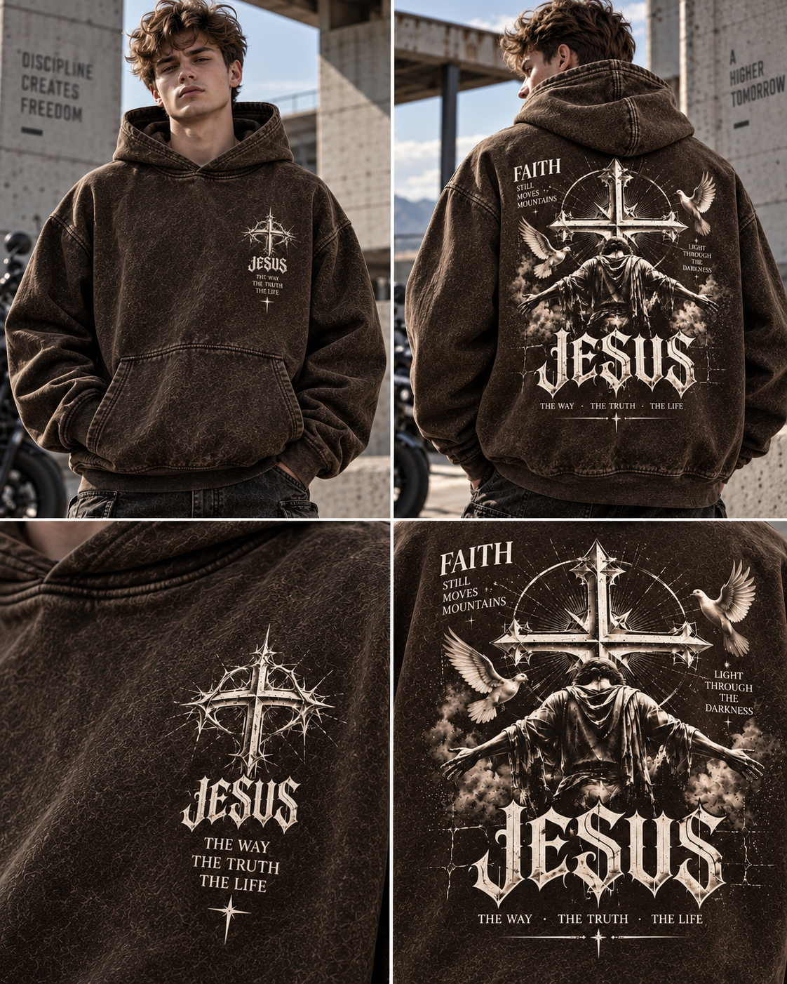 Faith Vintage Cross Hoodie – Wash Beige