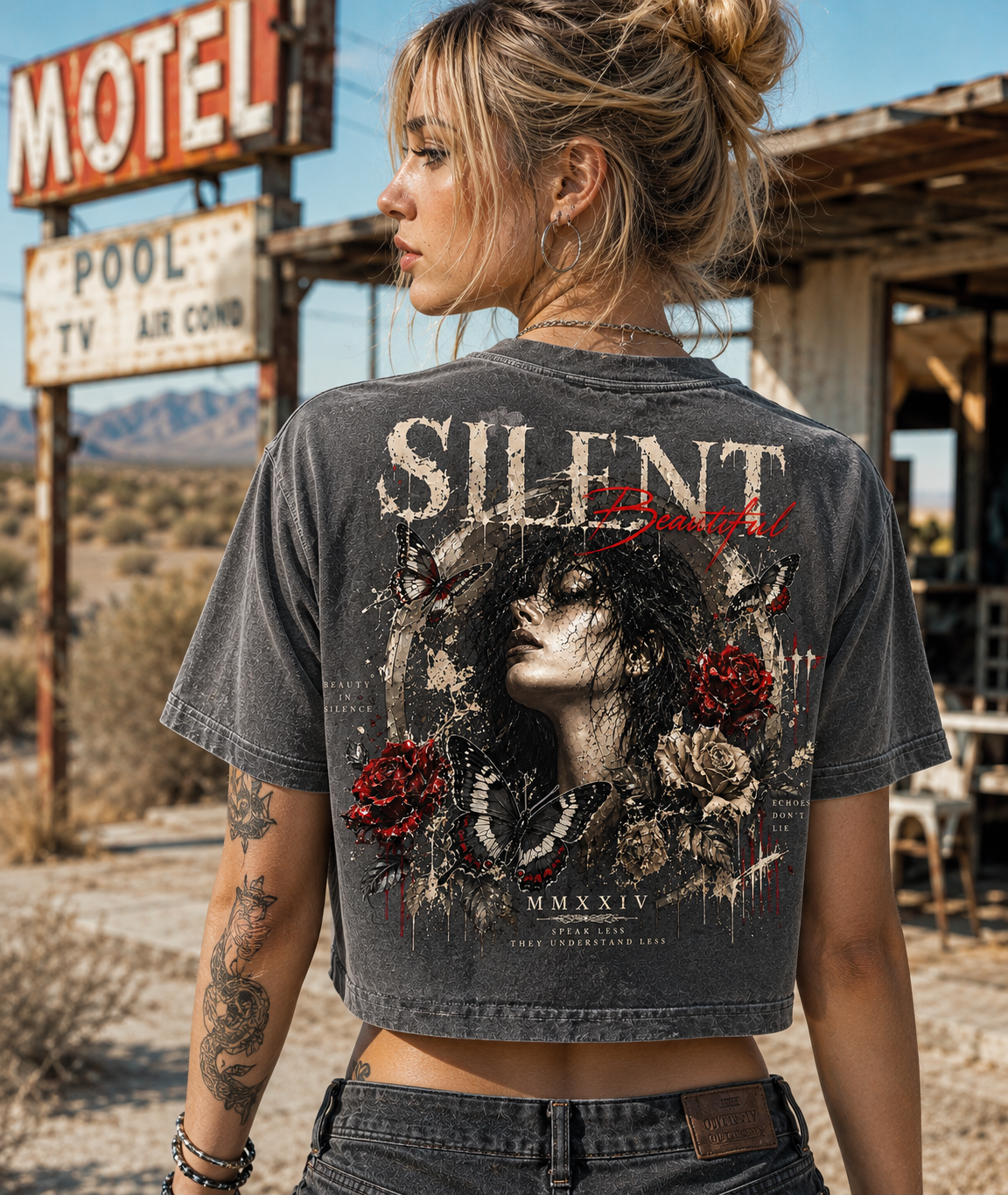 Silent Beautiful Butterfly Crop Top – Vintage Wash Tee