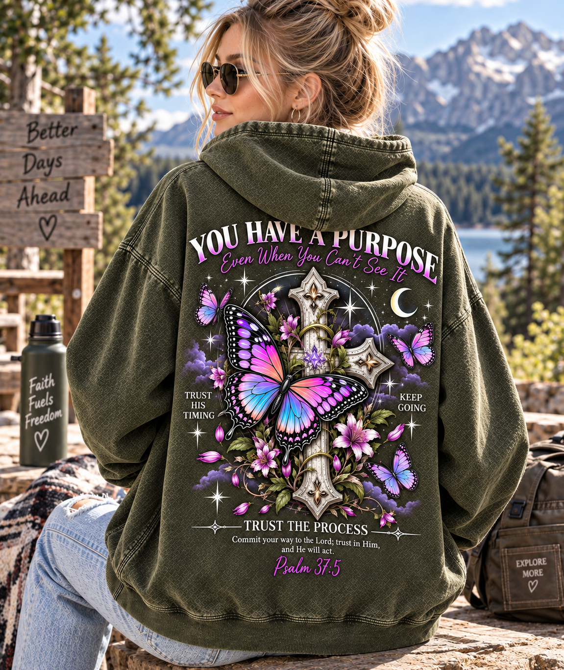 You Have a Purpose – Vintage Faith Butterfly Hoodie