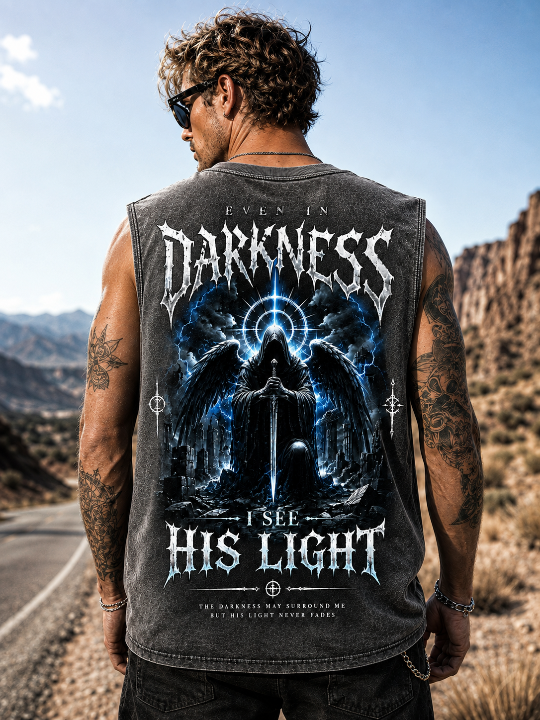 Darkness & Light Washed Black Tank Top