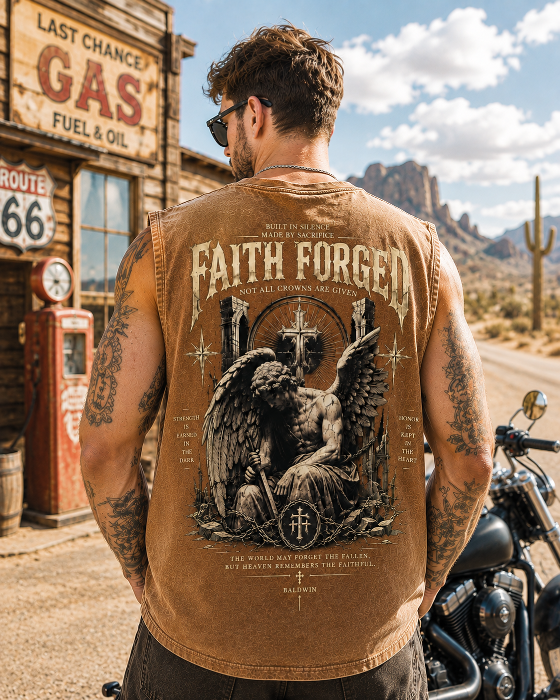 Faith Forged Washed Black Tank Top – Gothic Vintage Graphic