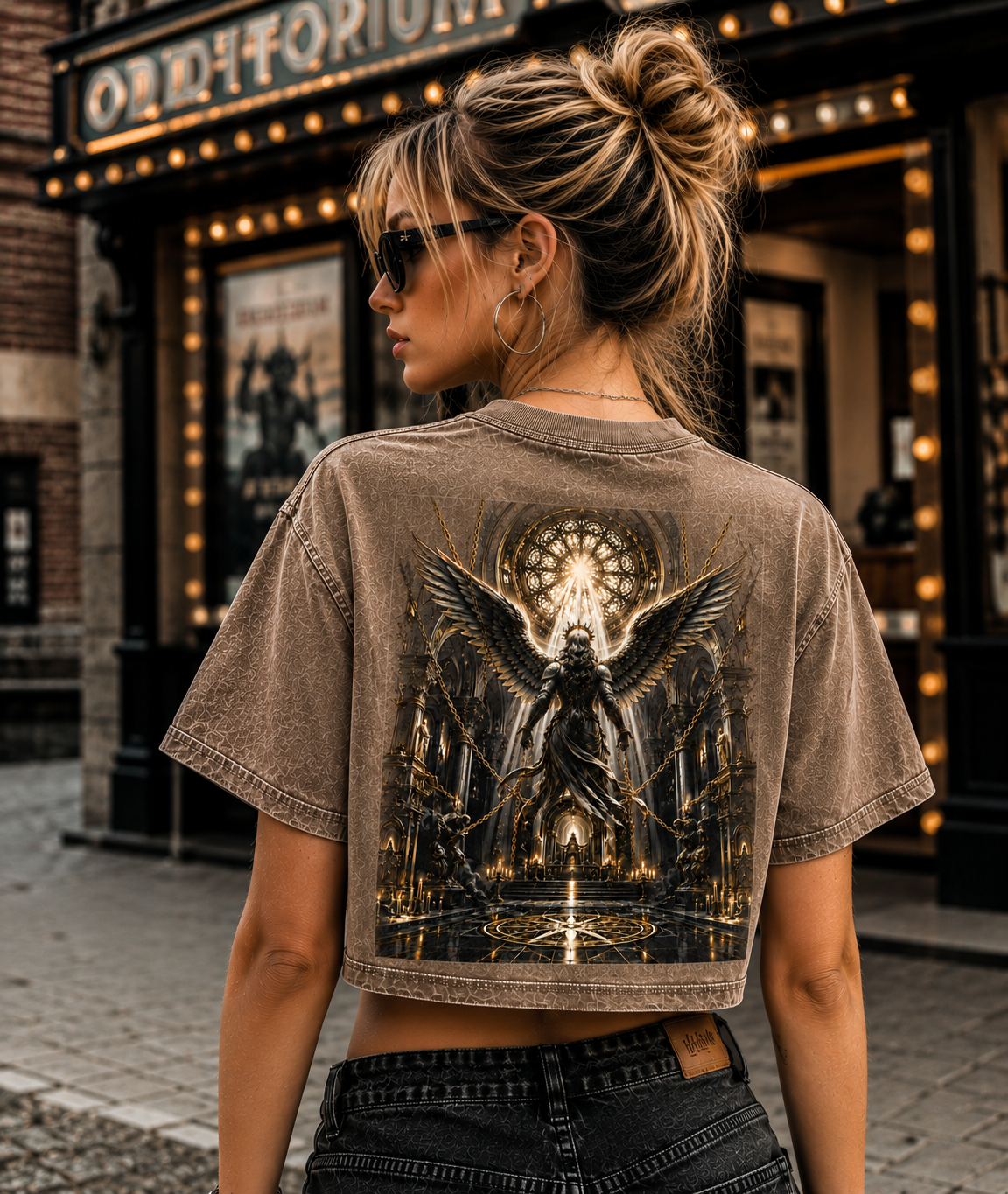 Gothic Angel Cross Washed Crop Tee