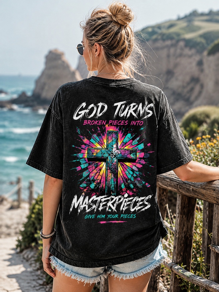 God Turns Broken Pieces Into Masterpieces – Vintage Cross Graphic Tee