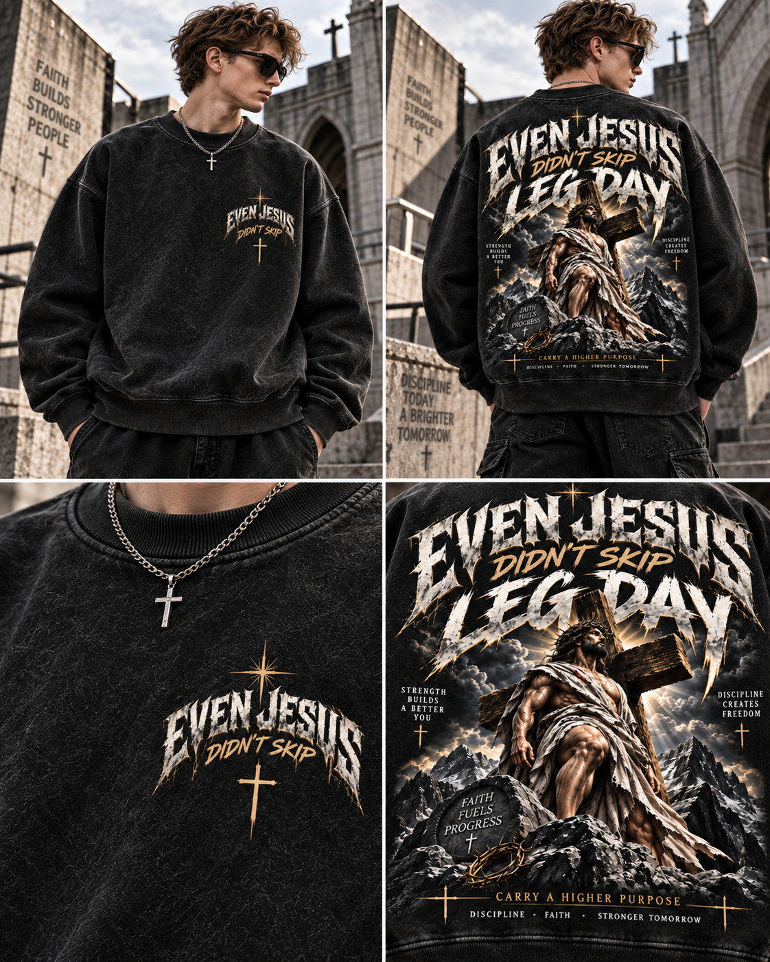 Even Jesus Didn’t Skip Leg Day – Vintage Faith Sweatshirt