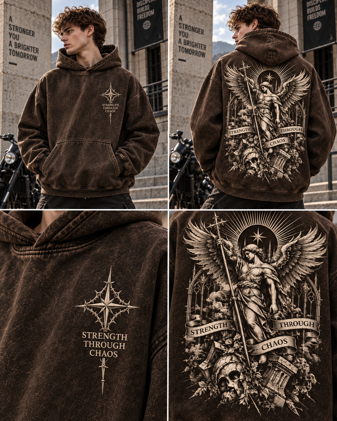 Strength Through Chaos – Vintage Gothic Angel Hoodie