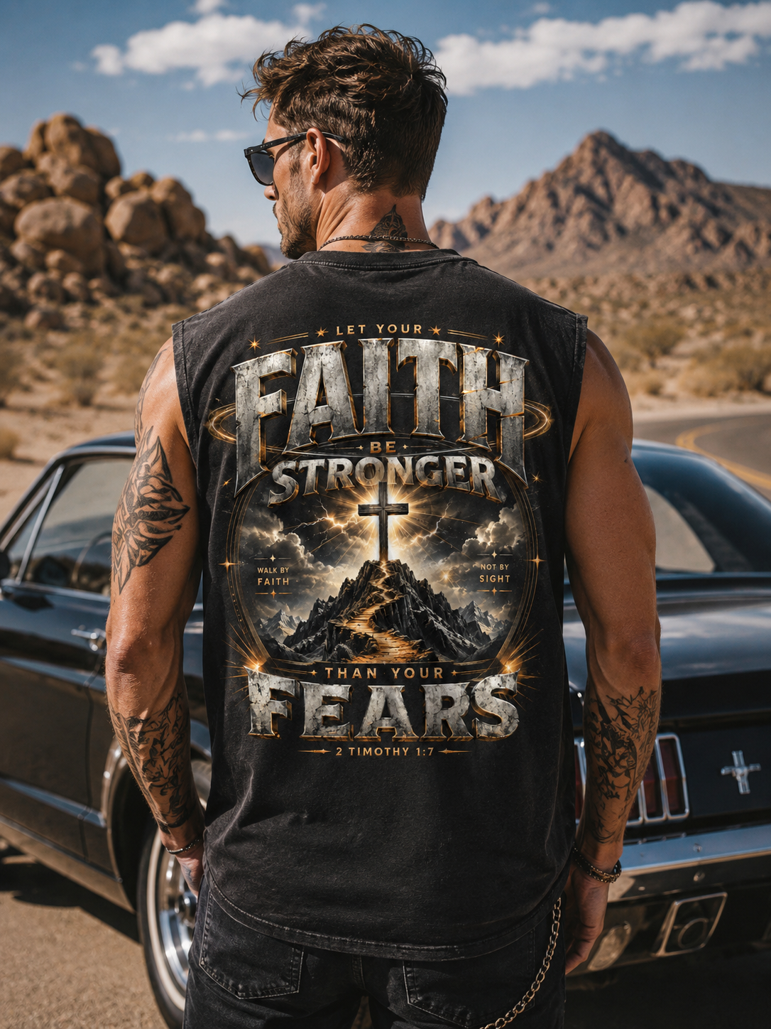 Faith Stronger Than Fear – Vintage Wash Muscle Tee
