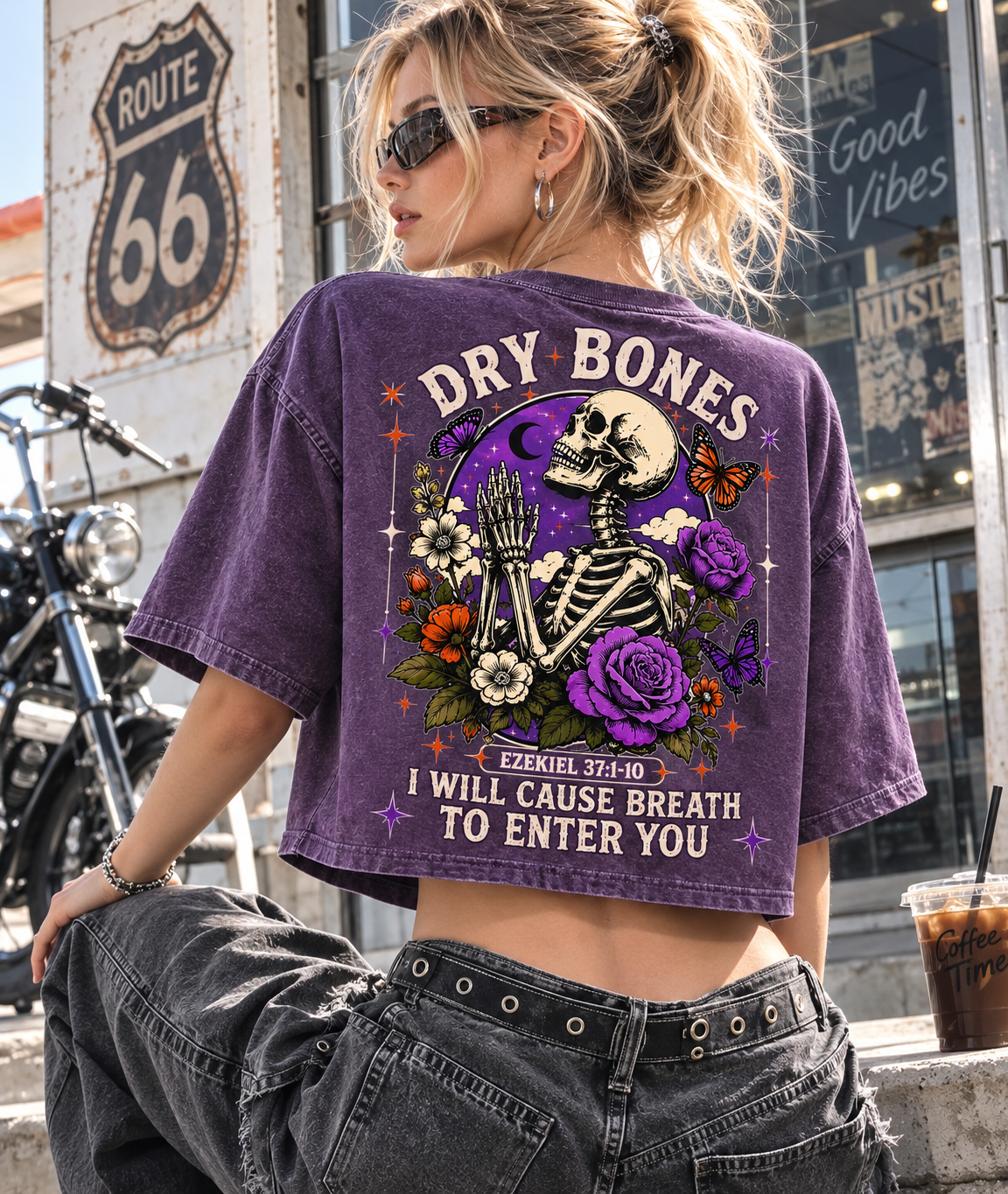 Dry Bones Vintage Graphic Crop Top – Washed Tee