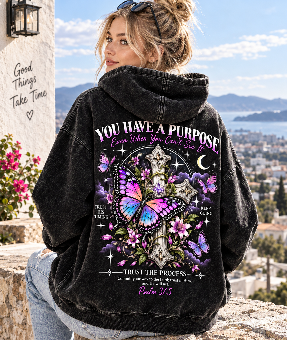 You Have a Purpose – Vintage Faith Butterfly Hoodie