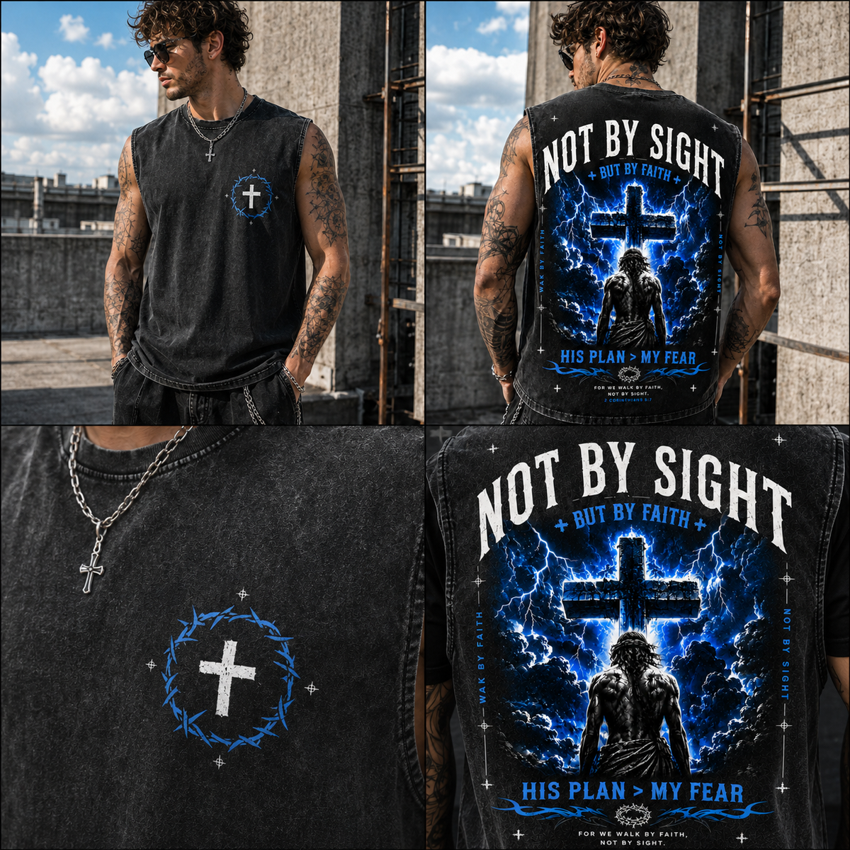 Washed Black Faith Cross Sleeveless Tee