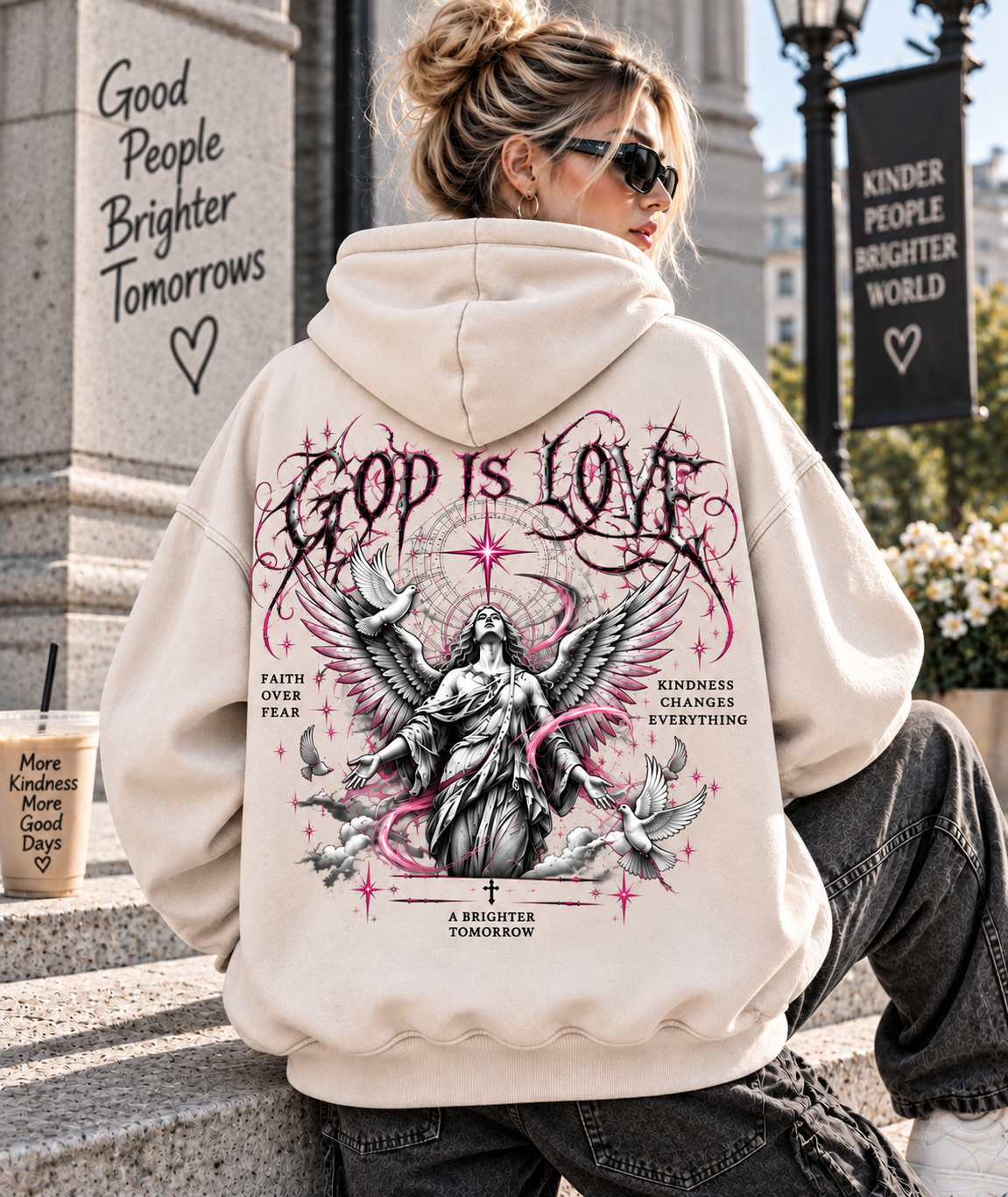 God Is Love Vintage Angel Hoodie