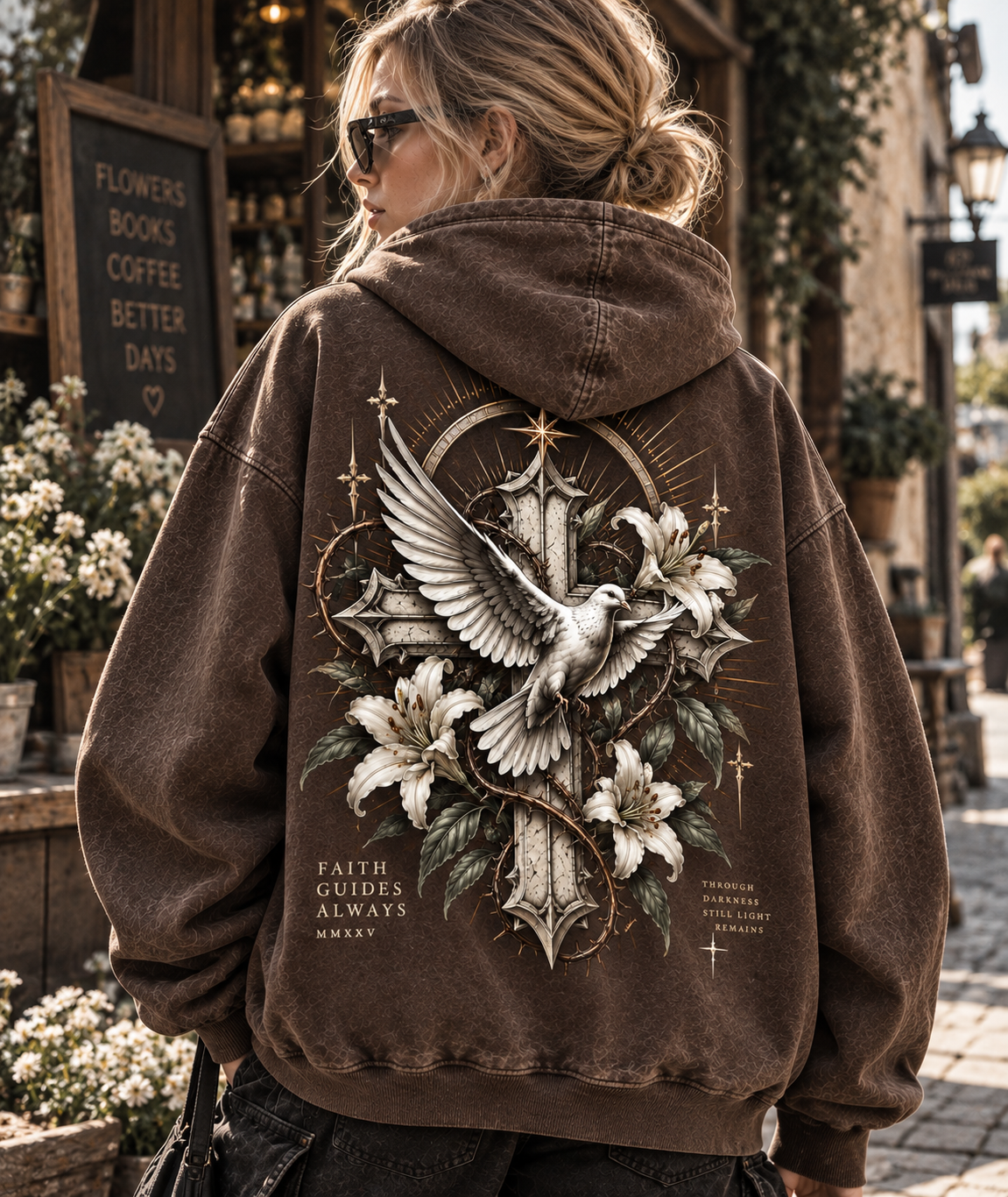 Faith Guides Always Hoodie – Vintage Cross & Dove