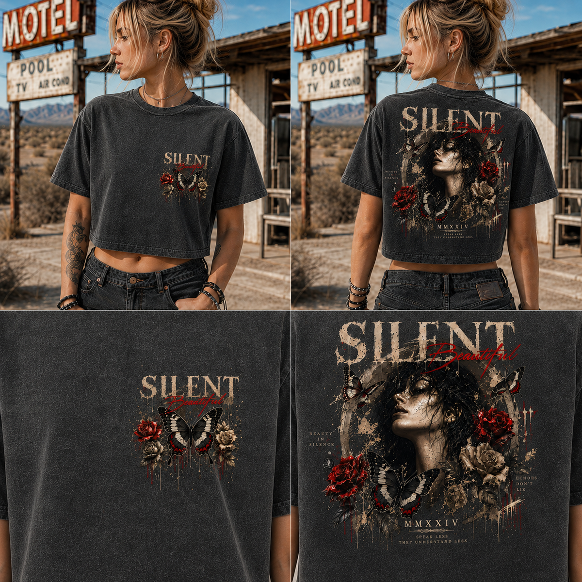 Silent Beautiful Butterfly Crop Top – Vintage Wash Tee