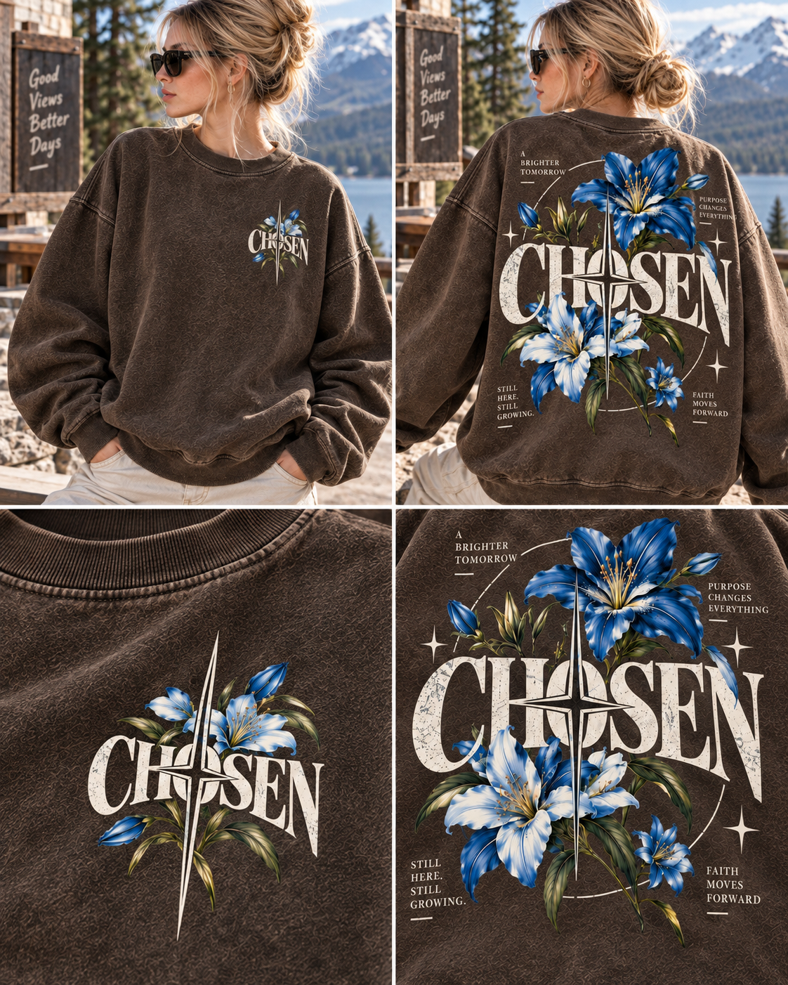 Chosen Floral Vintage Sweatshirt – Blue Lily