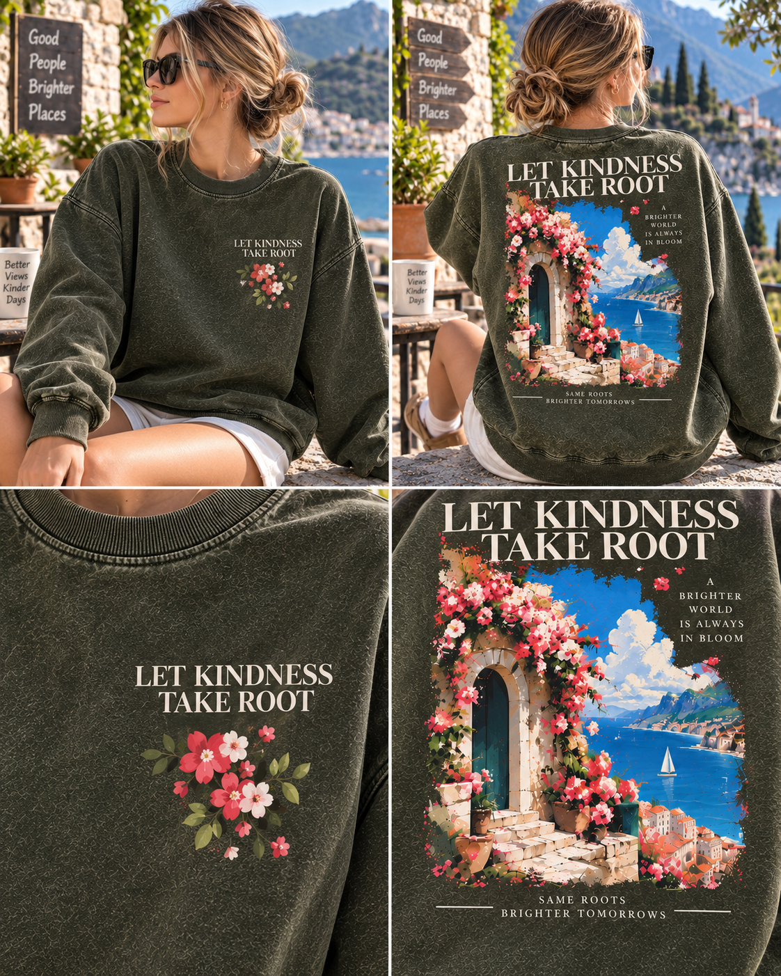 Let Kindness Take Root – Vintage Floral Sweatshirt