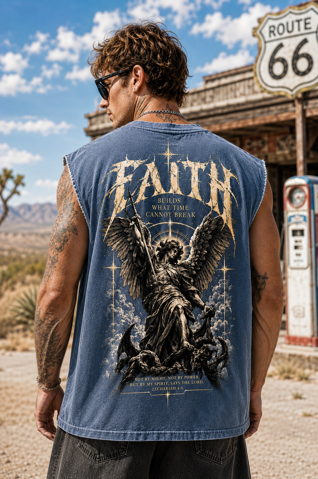 Washed Black Faith Angel Muscle Tee