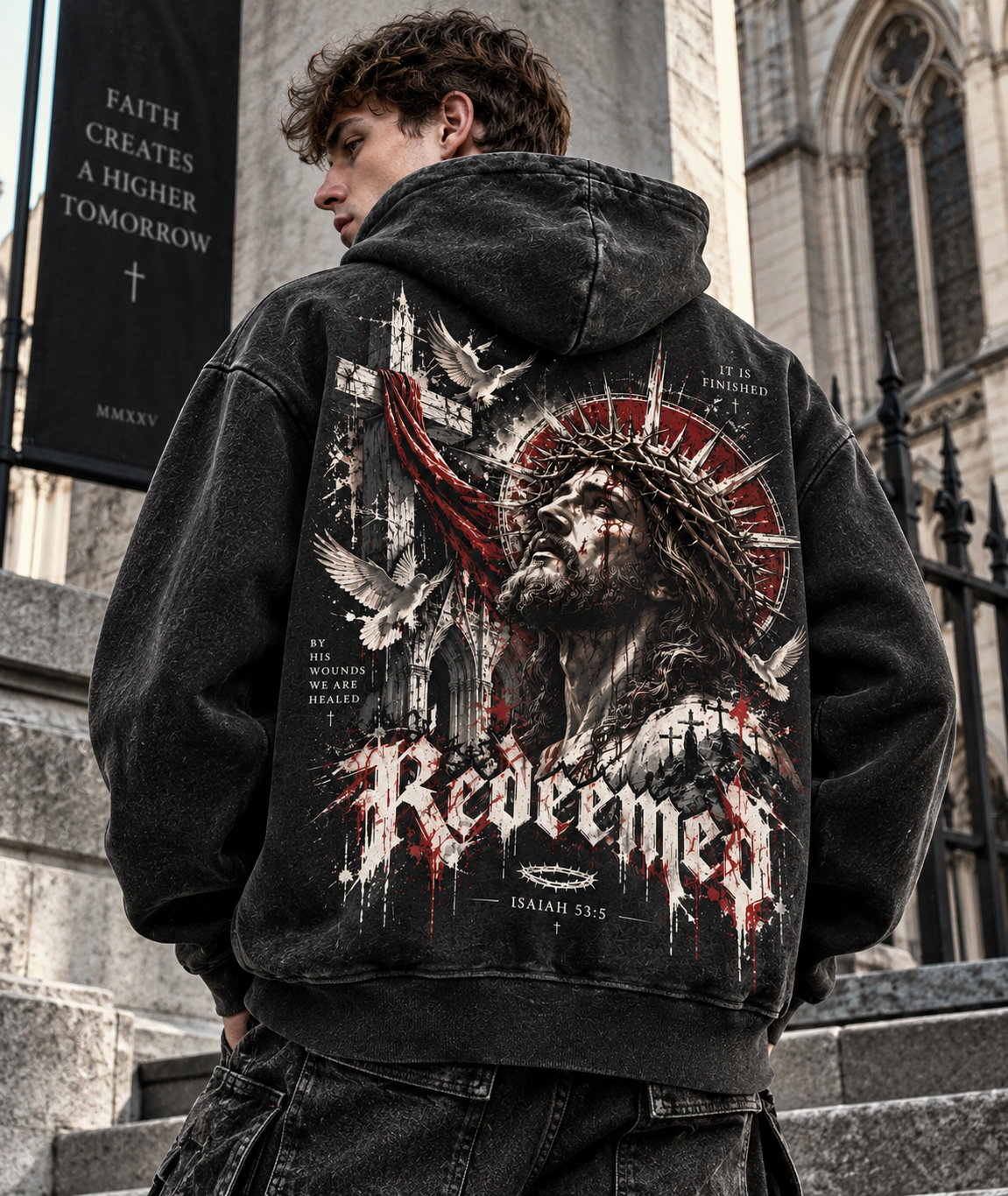 Redeemed Faith Vintage Hoodie – Washed Beige