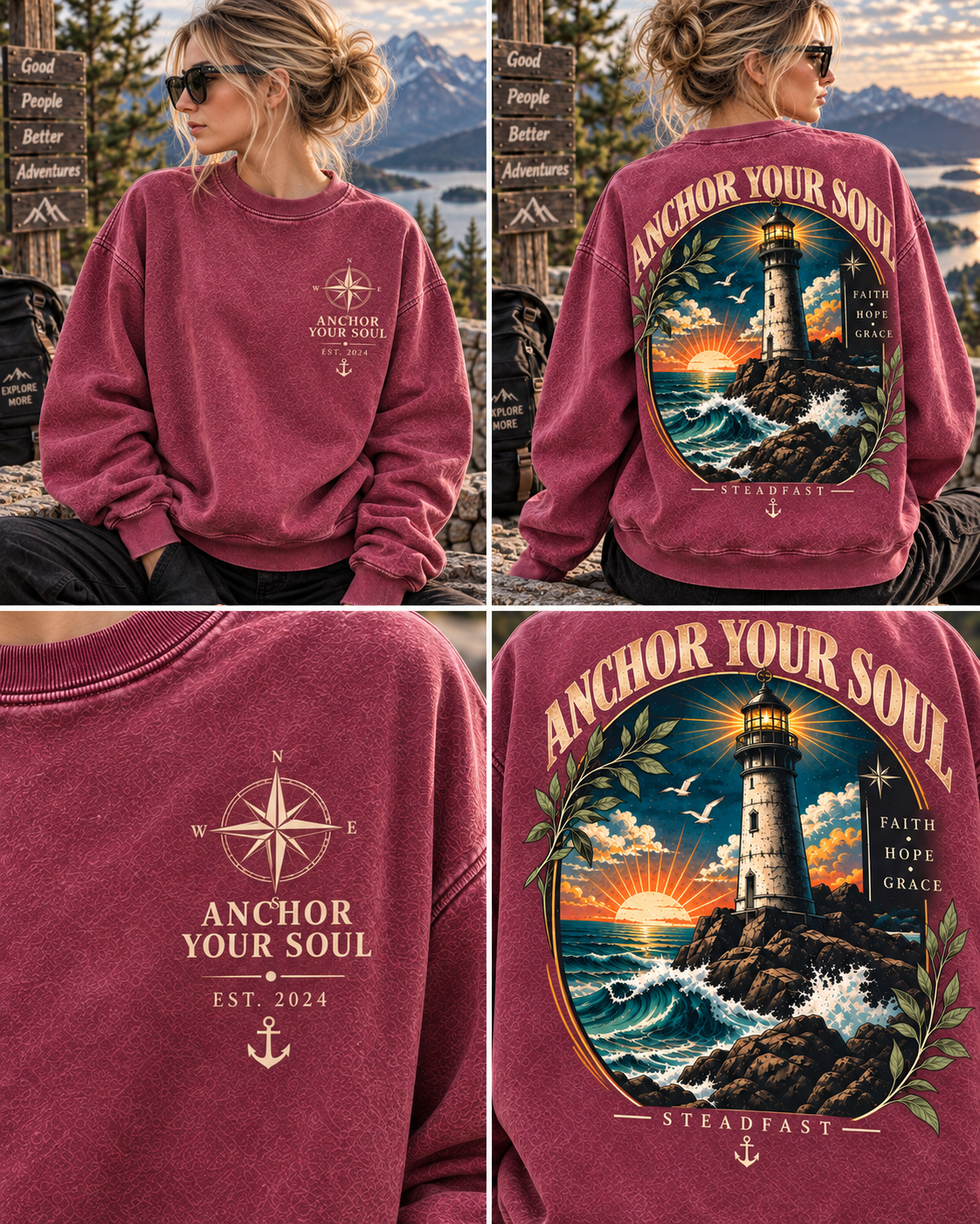 Anchor Your Soul – Vintage Lighthouse Sweatshirt
