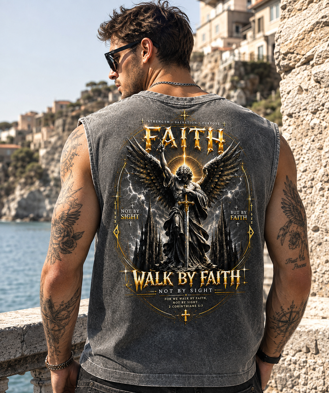 Faith Walk by Faith Washed Black Muscle Tee