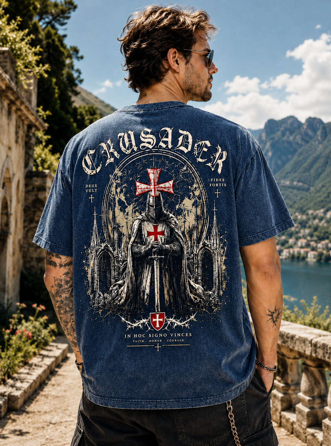 Vintage Crusader Oversized T-Shirt – Washed Black