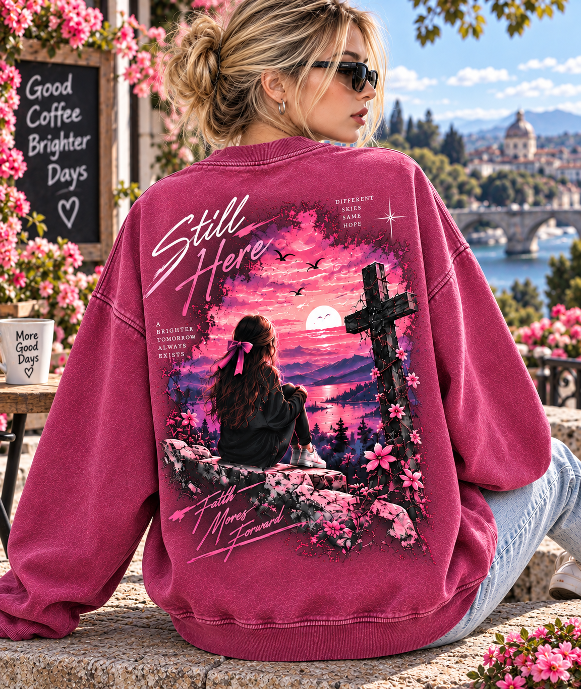 Still Here – Vintage Sunset Graphic Sweatshirt