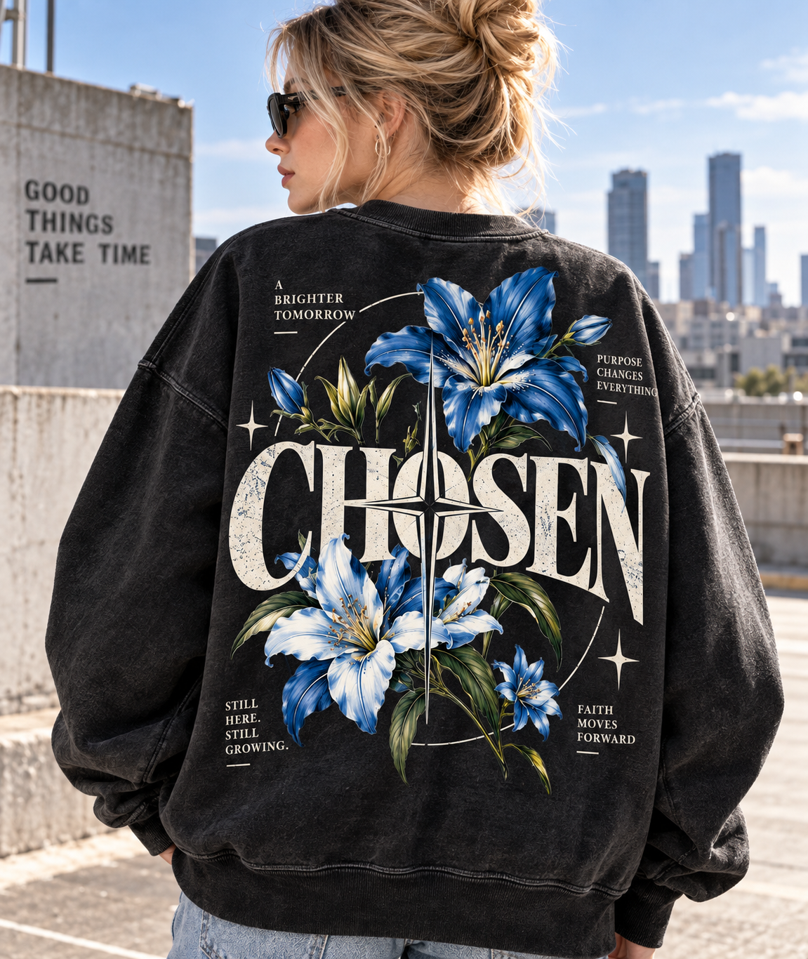 Chosen Floral Vintage Sweatshirt – Blue Lily