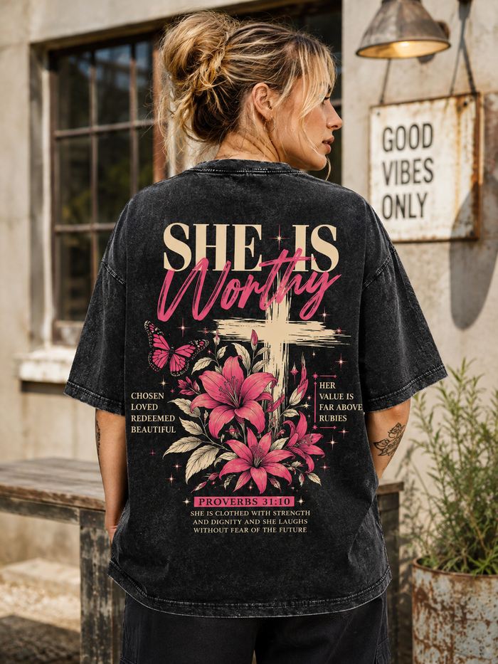 She Is Worthy Vintage Christian T-Shirt