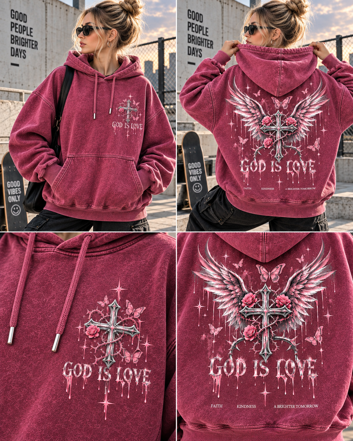 God Is Love Vintage Angel Hoodie