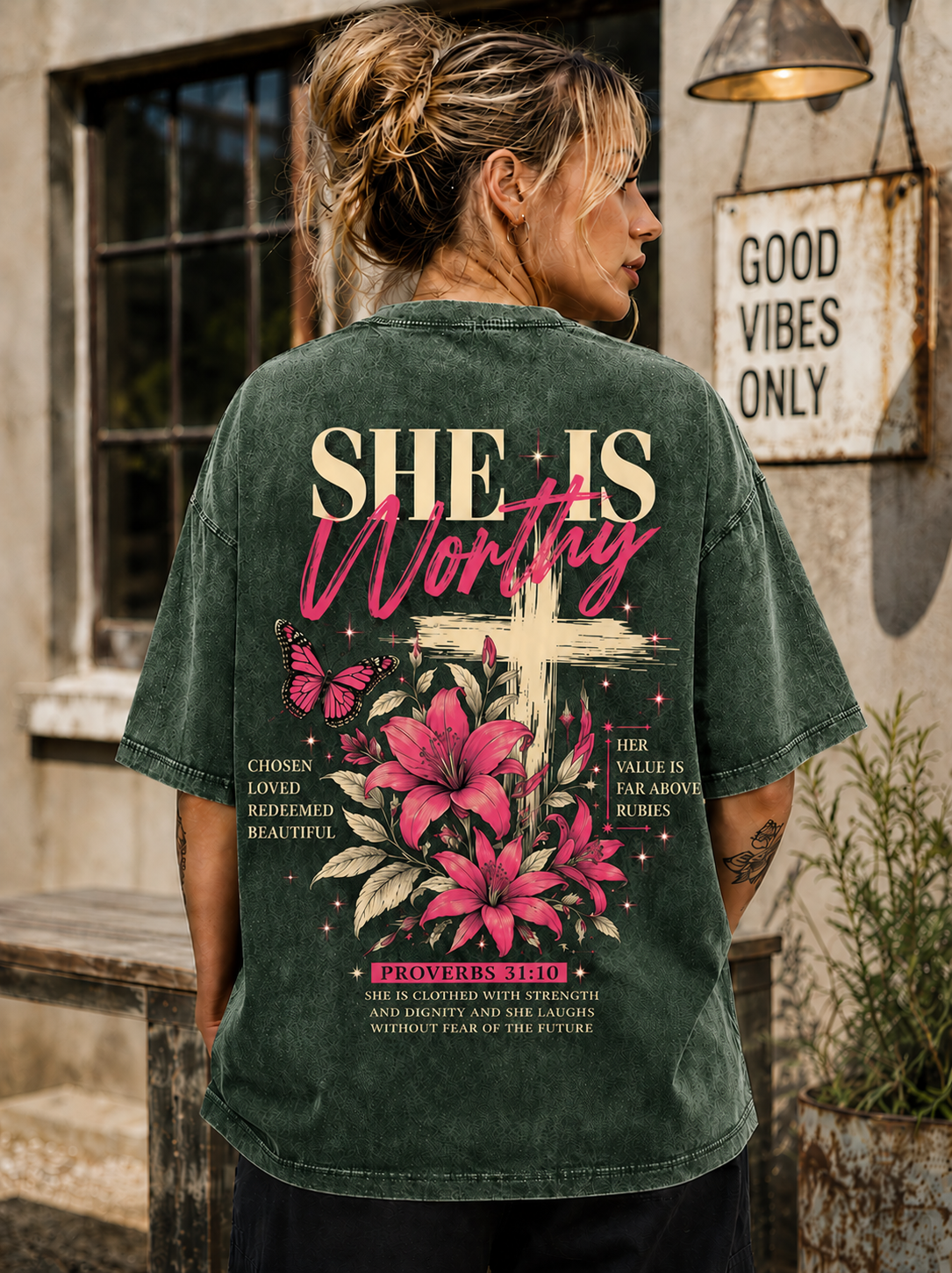 She Is Worthy Vintage Christian T-Shirt