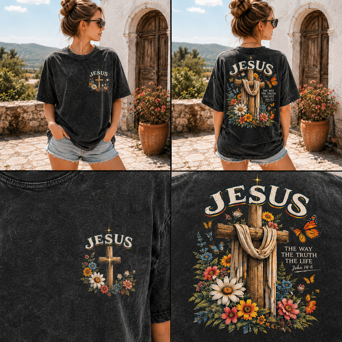 Vintage Jesus Cross Floral Graphic Tee