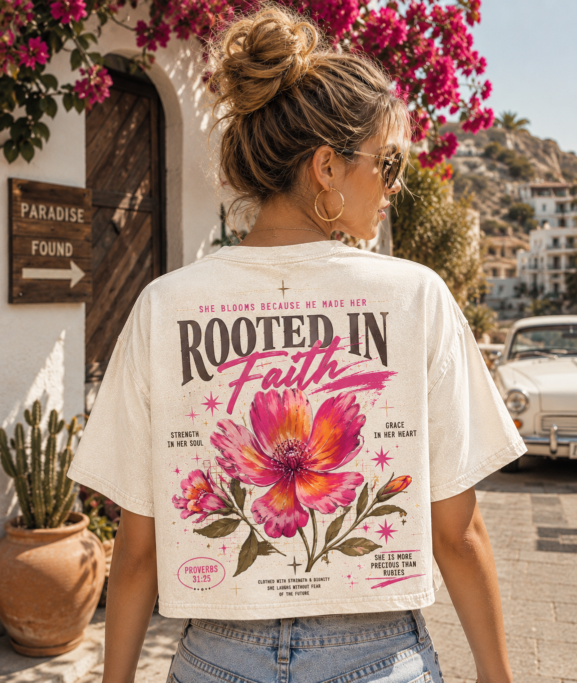 Rooted in Faith Floral Crop Tee