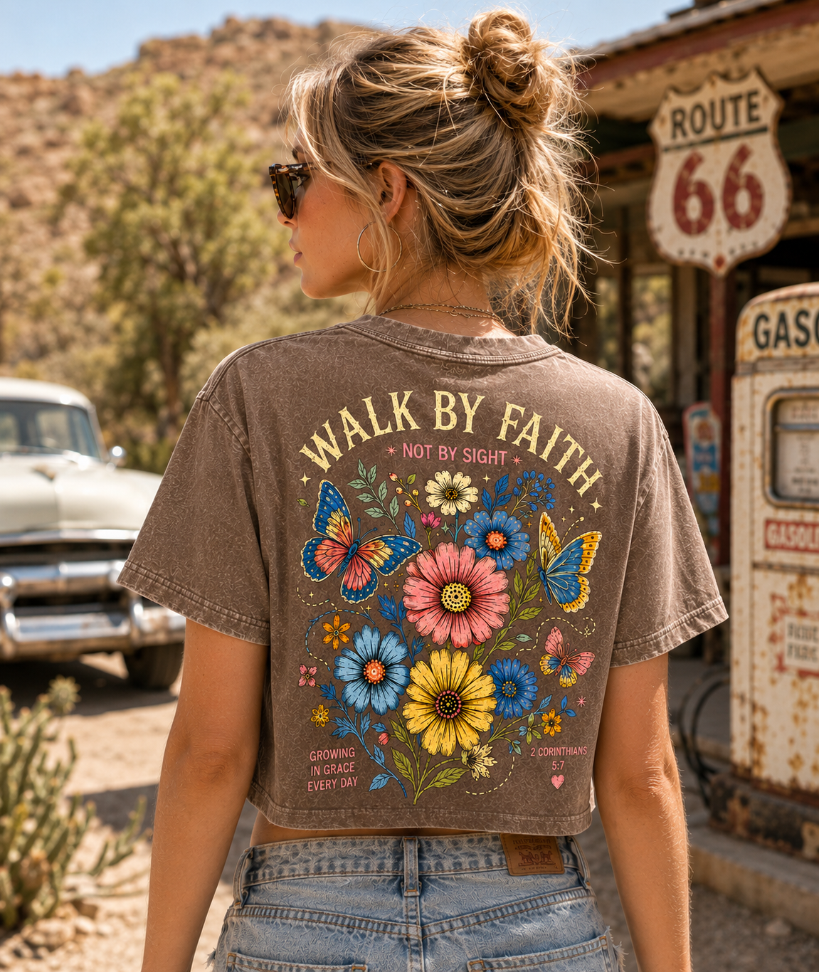 Walk By Faith Floral Crop Tee – Vintage Faith Graphic