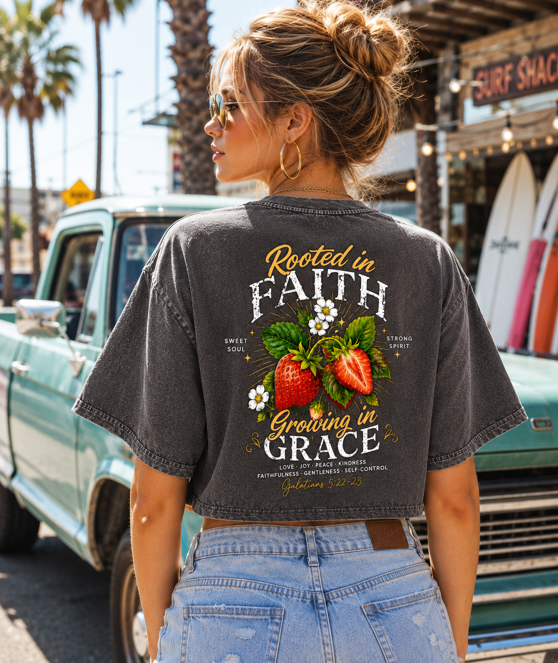 Rooted in Faith Growing in Grace – Vintage Washed Crop Tee