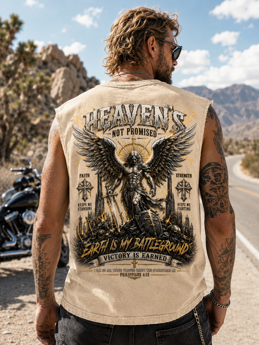 Heaven’s Not Promised – Vintage Washed Black Graphic Muscle Tee