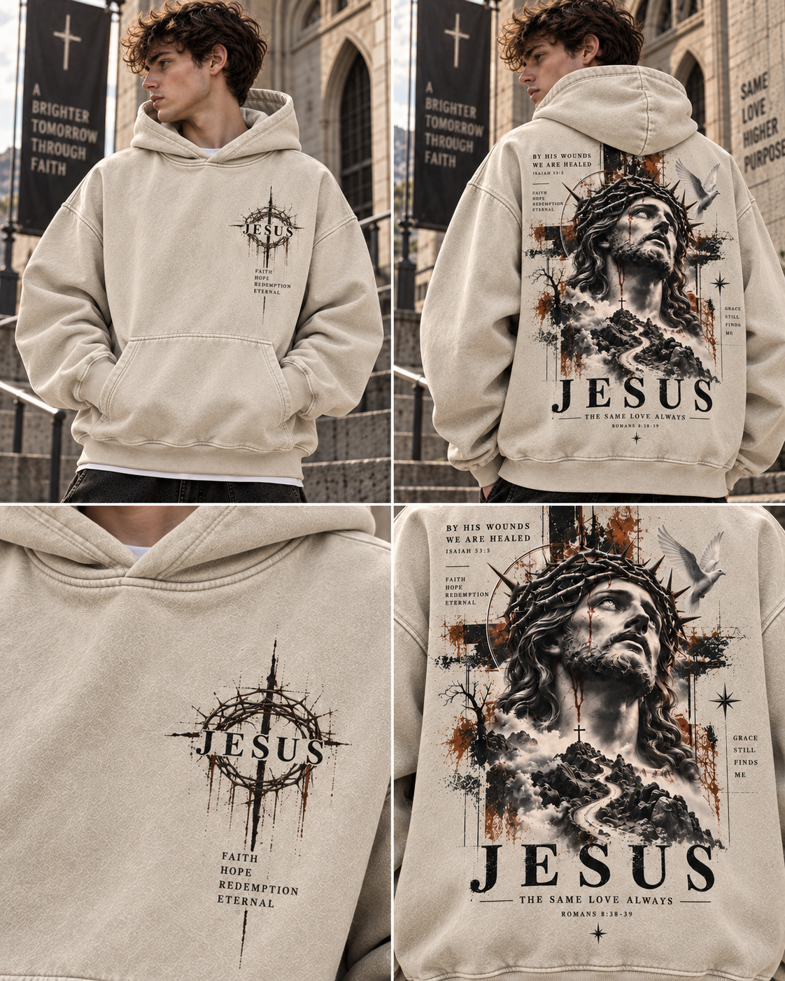Jesus Faith Vintage Hoodie – Washed Beige
