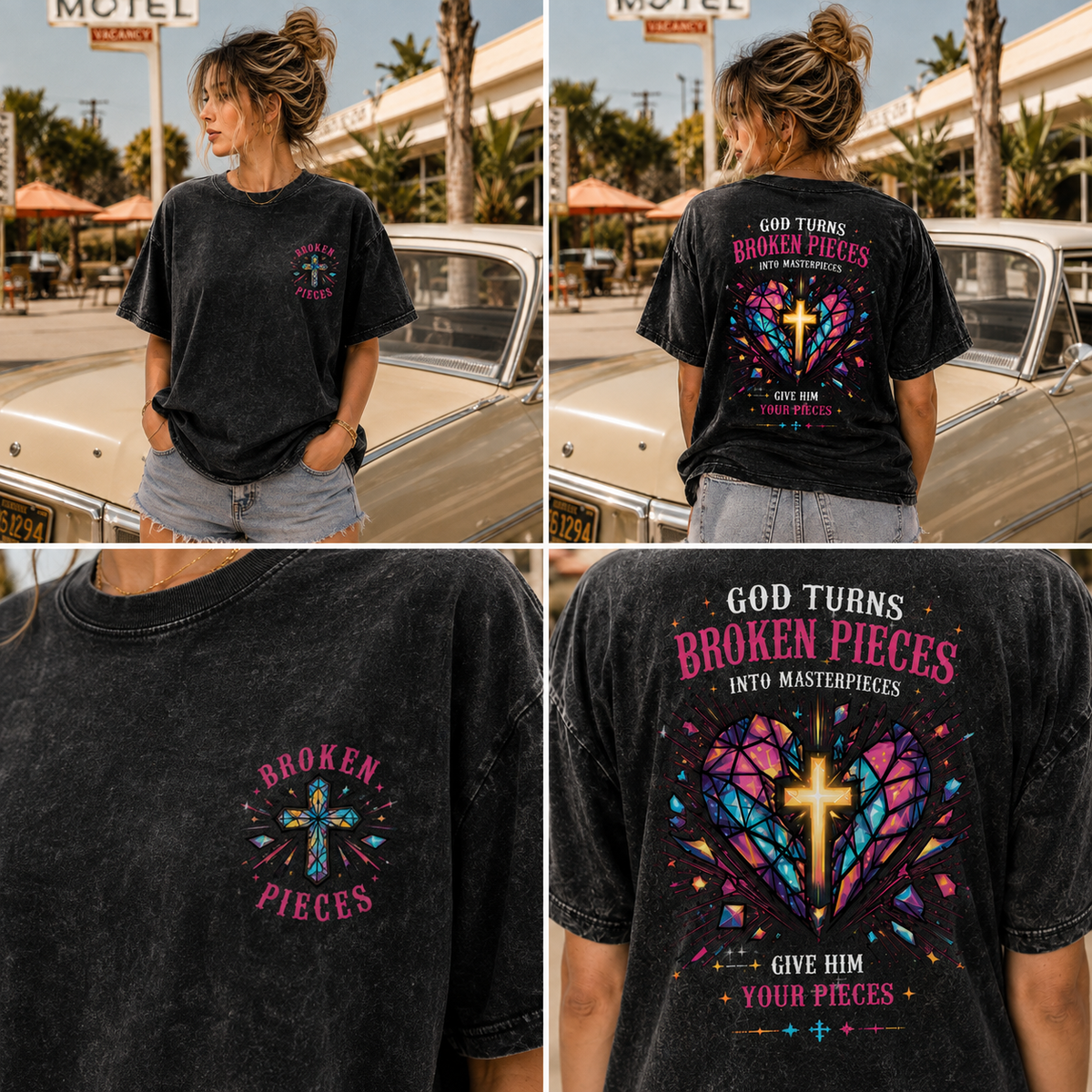 Broken Pieces Masterpiece – Vintage Cross Graphic T-Shirt