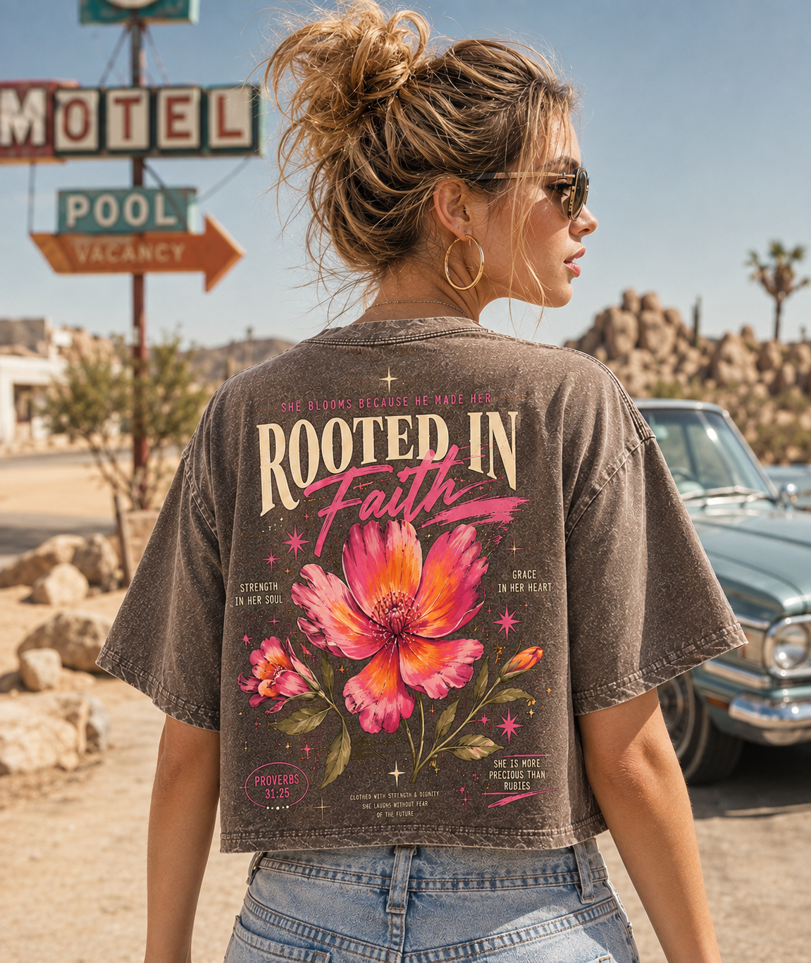 Rooted in Faith Floral Crop Tee