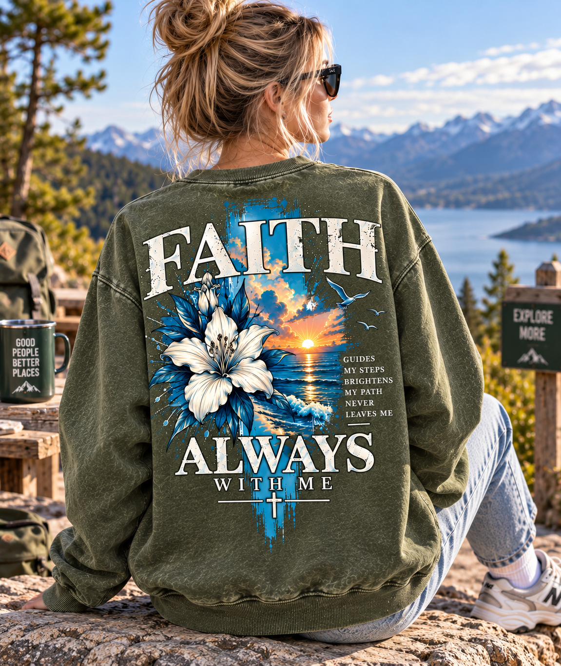 Faith Always With Me – Vintage Floral Sweatshirt