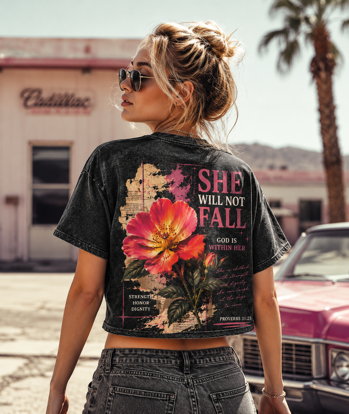 She Will Not Fall – Vintage Floral Faith Crop Top