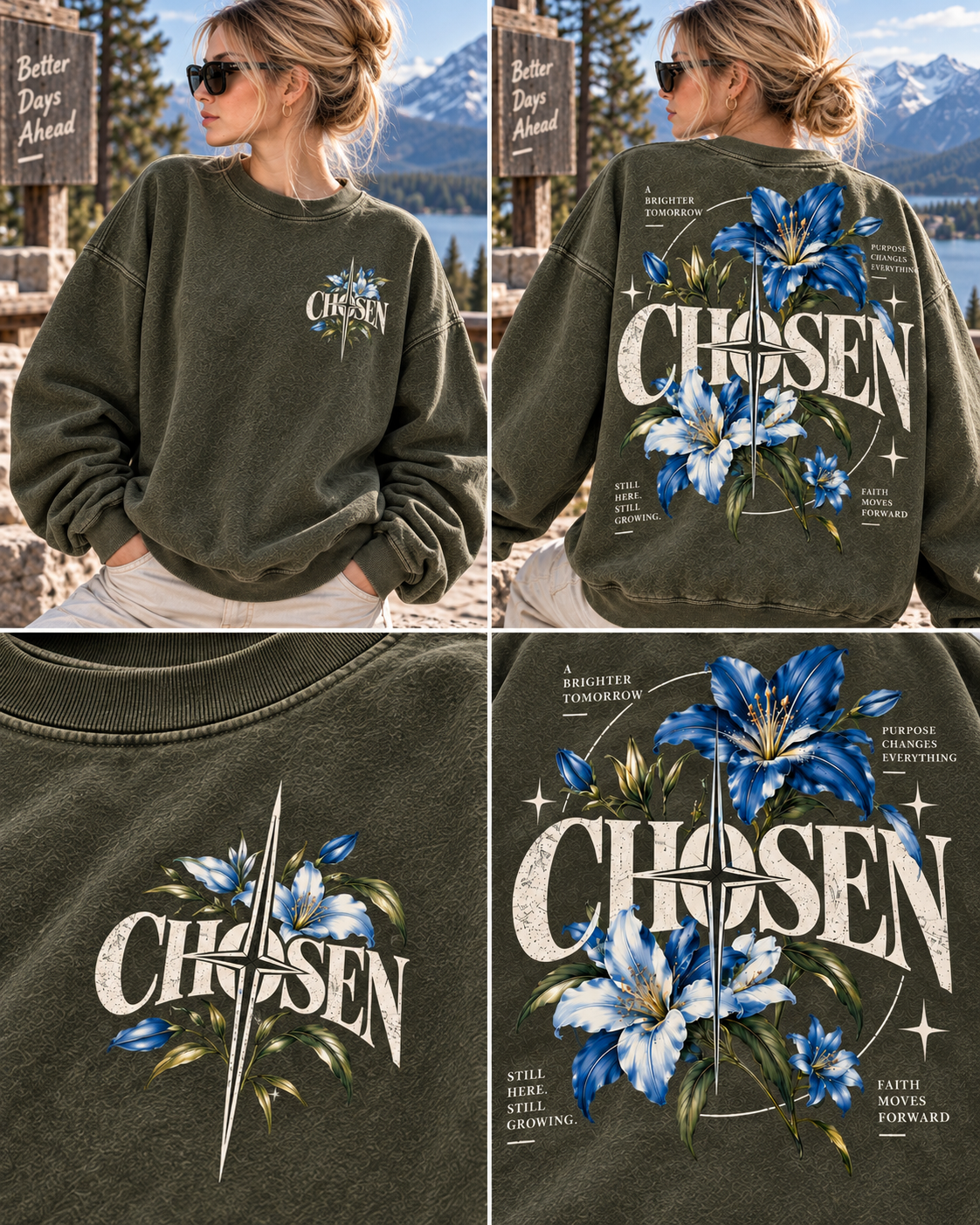 Chosen Floral Vintage Sweatshirt – Blue Lily