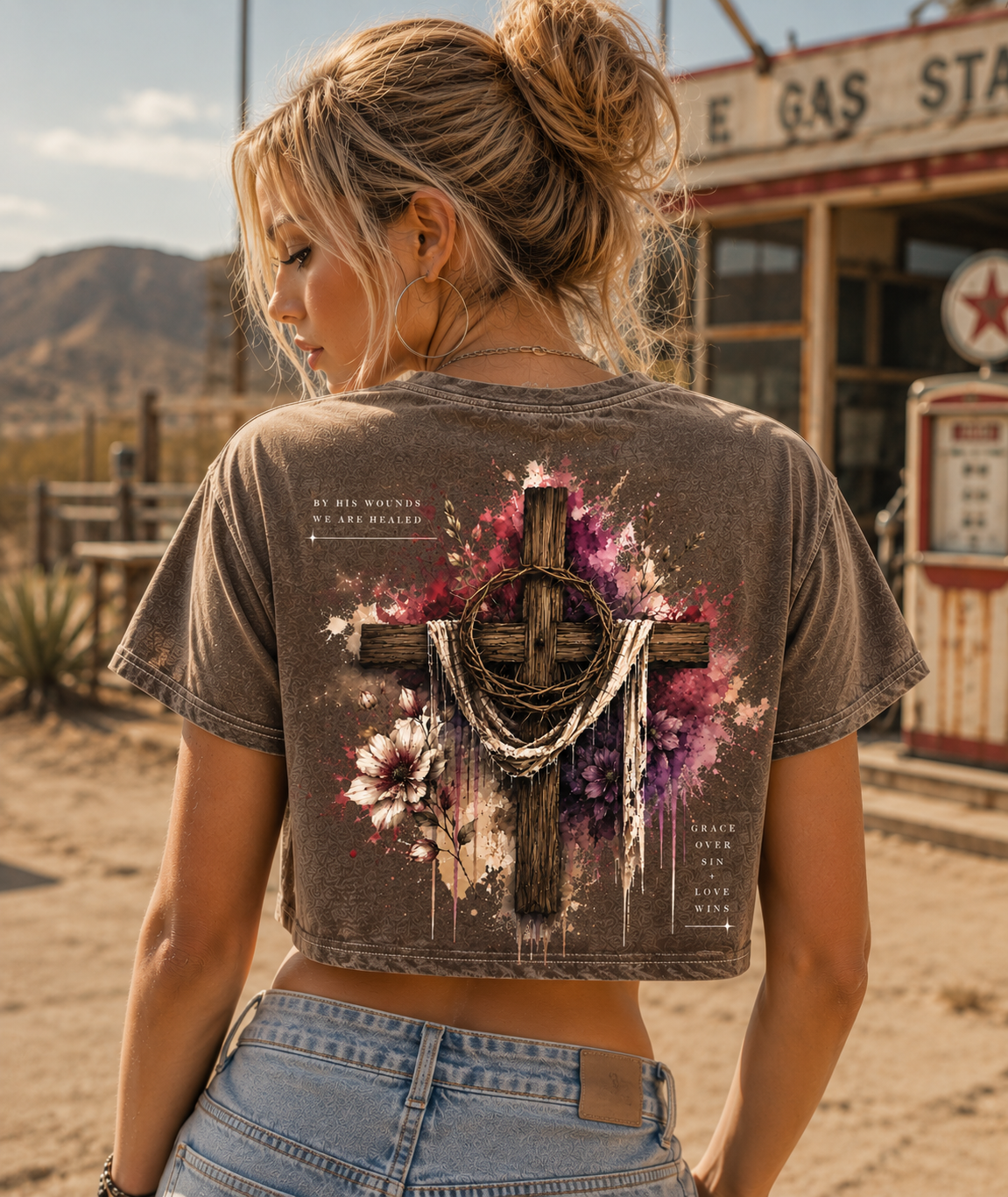 Grace Over Sin – Vintage Cross Crop Tee