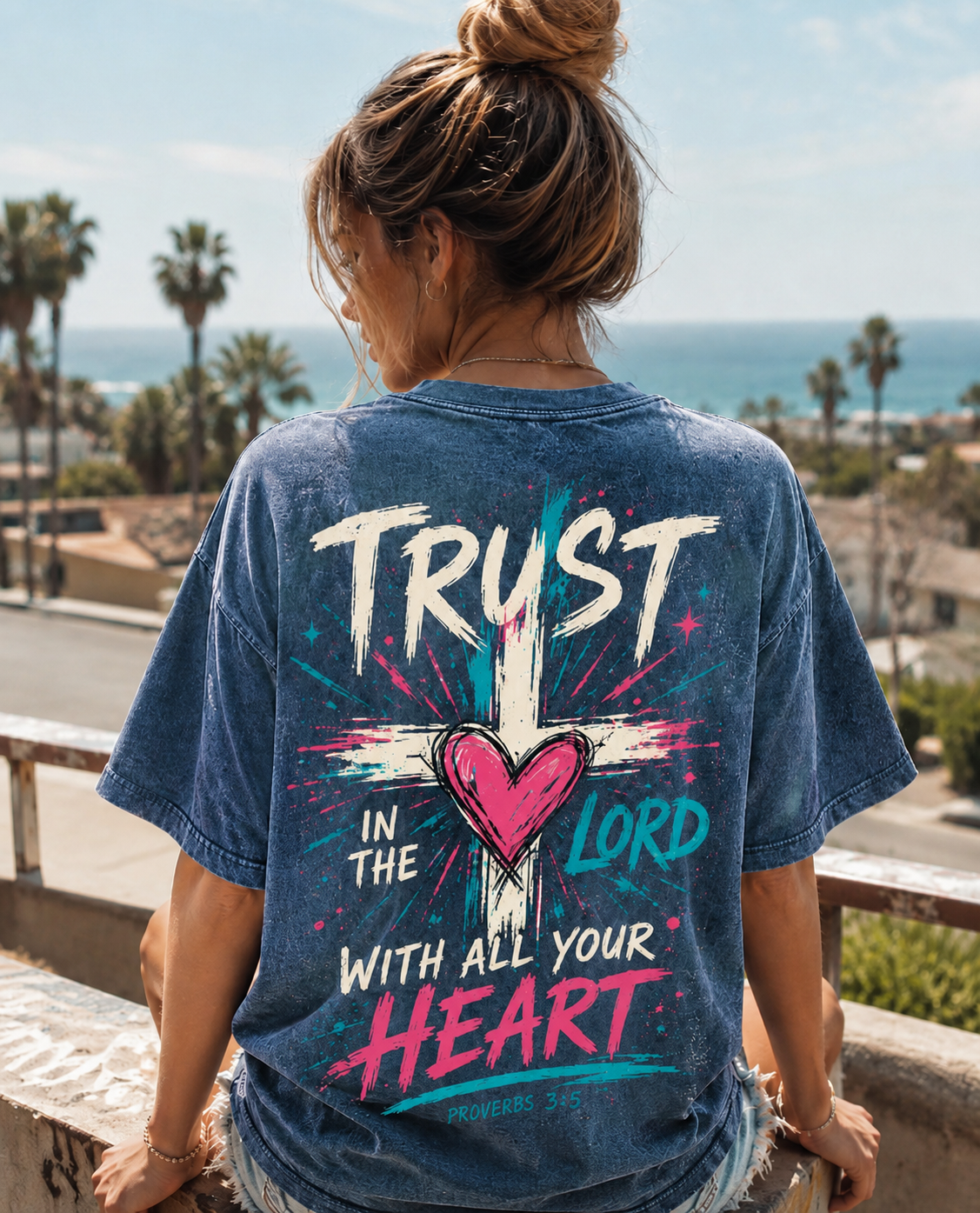 Trust In The Lord Cross Graphic Tee – Vintage Washed Christian T-Shirt