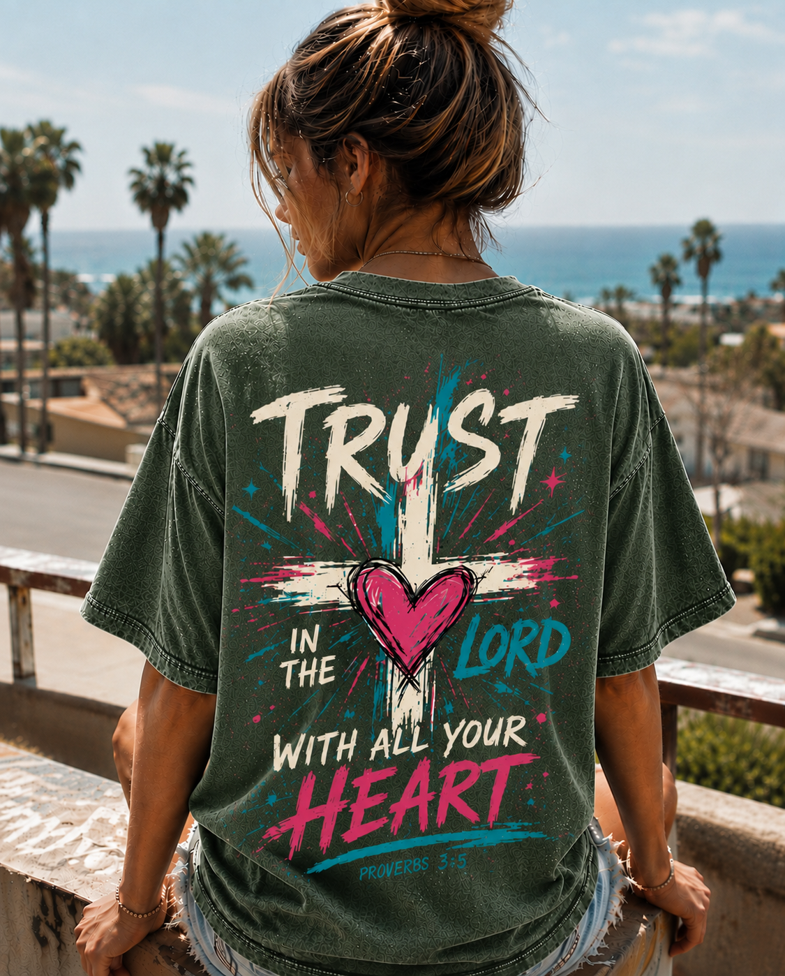 Trust In The Lord Cross Graphic Tee – Vintage Washed Christian T-Shirt