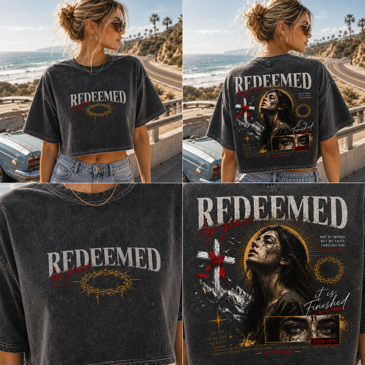 Redeemed by Grace – Vintage Faith Crop Tee