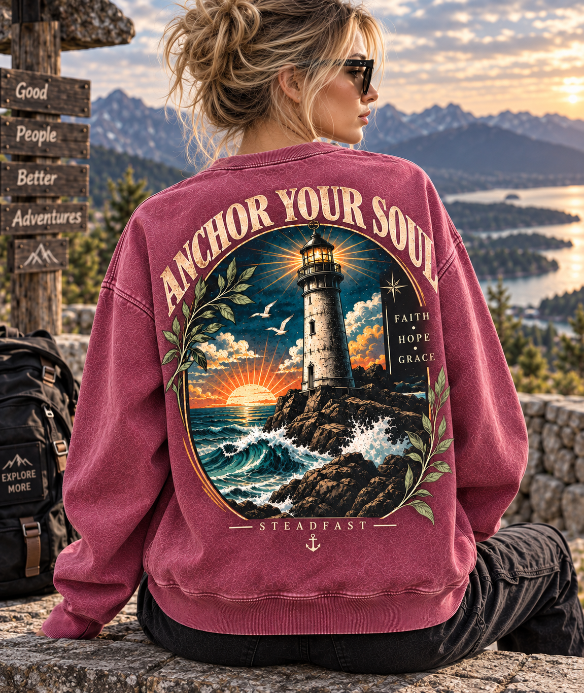 Anchor Your Soul – Vintage Lighthouse Sweatshirt