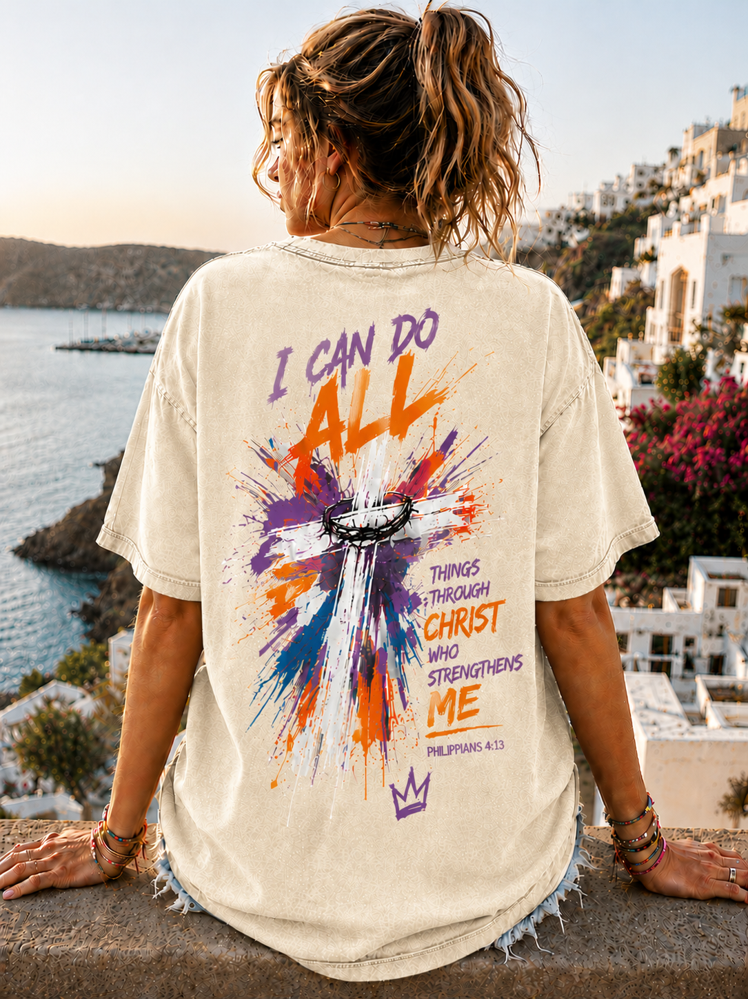 Faith Over Fear – Christian Cross Graphic Oversized T-Shirt