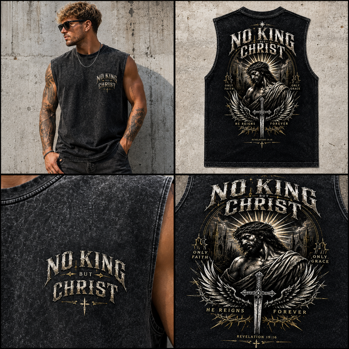 No King But Christ – Vintage Washed Muscle Tee