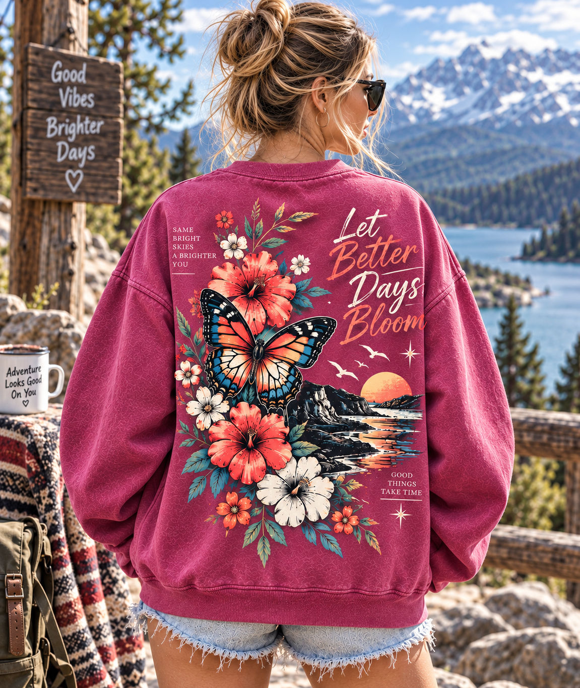 Let Better Days Bloom – Vintage Floral Butterfly Sweatshirt